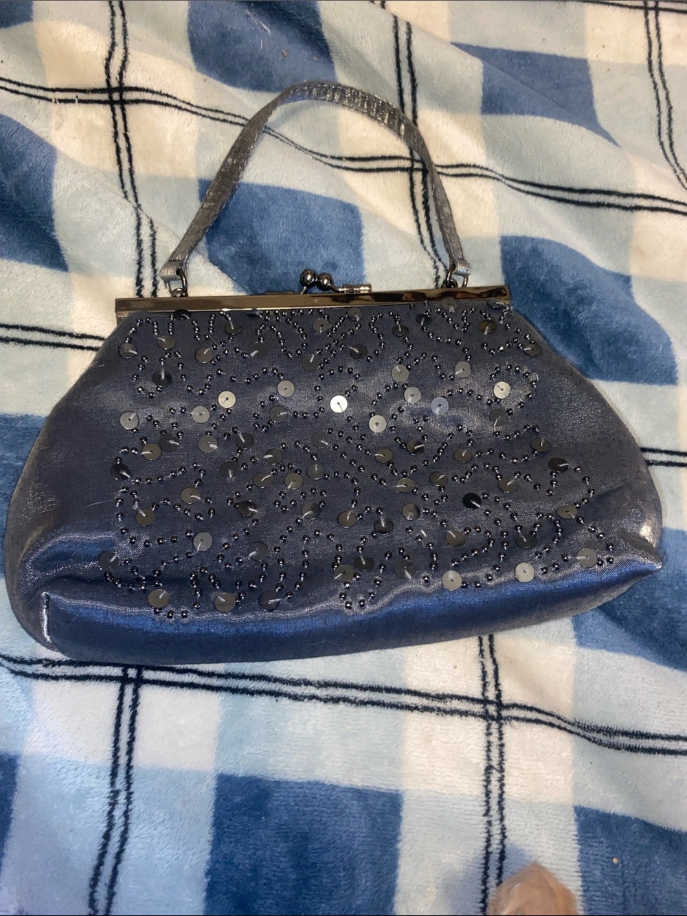Loft by Ann Taylor Gray Sequin Beaded Clutch Wristlet
